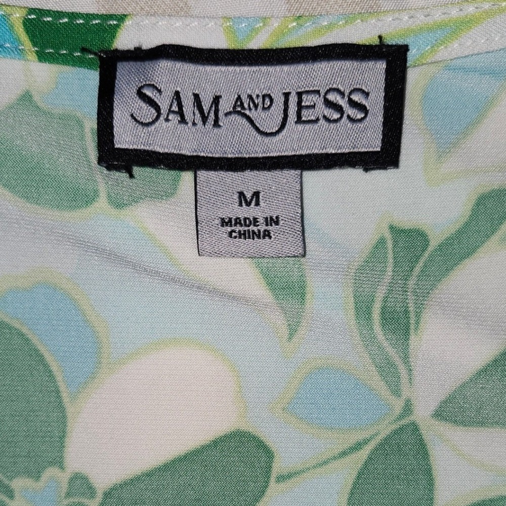 Sam and Jess Womens Green Blue Floral Cold Shoulder Knit Top Lattice Detail NWT - Picture 3 of 5